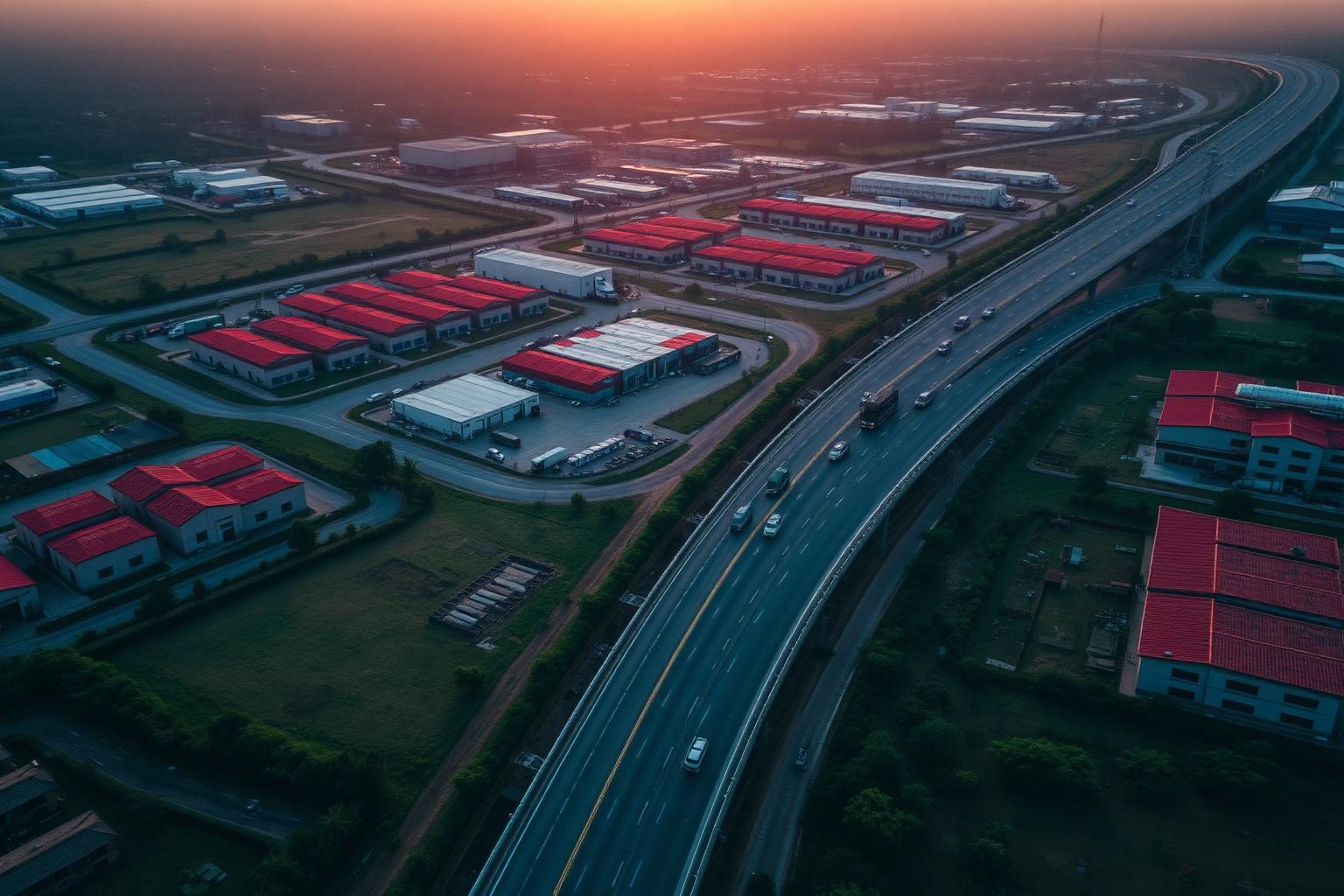 Aerial view of industrial corridor near Yukon Infra Park